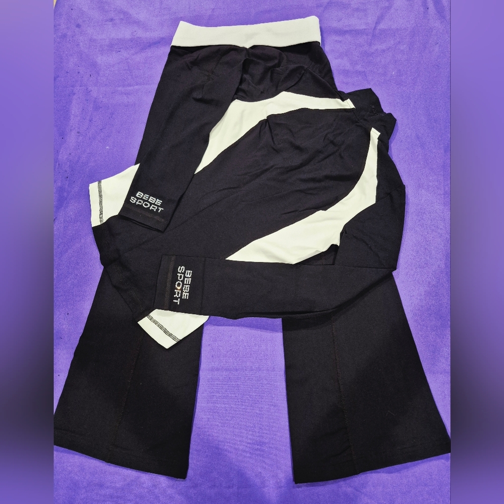Bebe Sport 2-PC Crystals Logo Black/White Full Zip Jacket & Pants - XS/S. - Picture 2 of 11